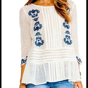 Free People Ivory Lace Long Sleeve Embroidered Blouse Size XS
